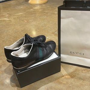 Gucci Sneakers Mens GG Guccissima Black Low Sneakers Shoes 138169 Size 10